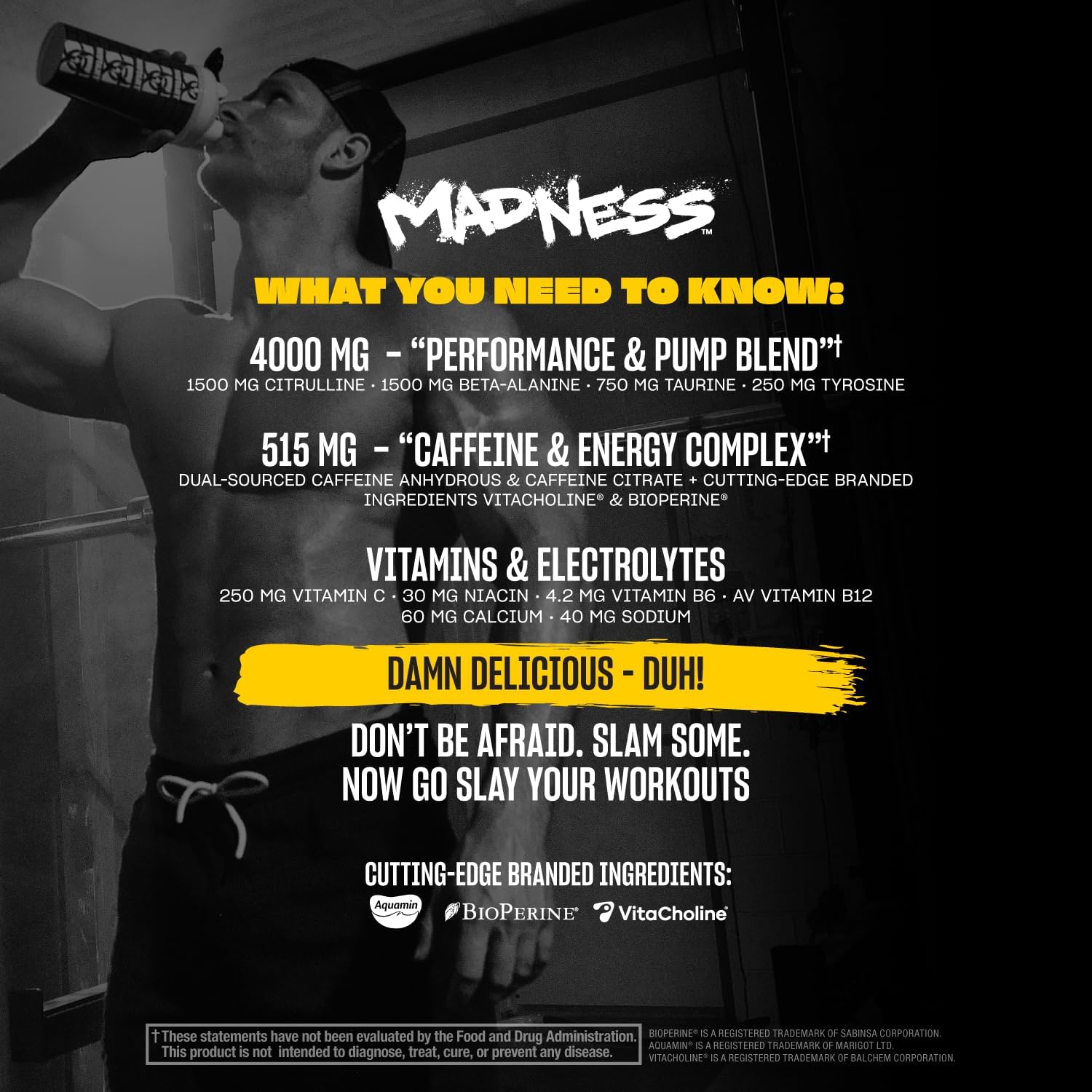 Mutant Madness Pre Workout Powder Supplement with L-Citrulline, Beta-Alanine, Taurine, L-Tyrosine for Performance and Pump - Peach Mango Flavor - 30 Servings