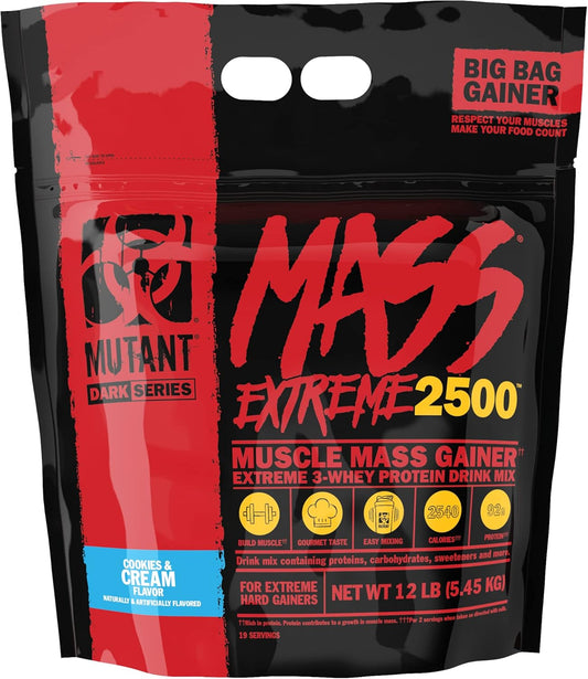 Mutant Mass Extreme Gainer Whey Protein Powder for Muscle Size and Strength - Cookies and Cream Flavor - 12 lbs