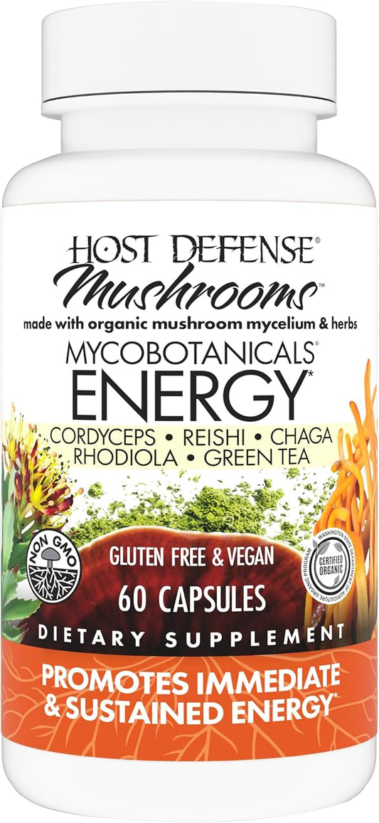 MycoBotanicals Energy Capsules - Herbal Supplement for Energy & Respiratory Support - Green Tea Capsules with Cordyceps, Reishi & Chaga - 60 Capsules