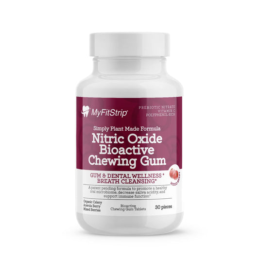 MyFitStrip Plant-Based Prebiotic Nitric Oxide Chewing Gum with Organic Leafy Celery Greens, Acerola Berry, Dark Berries, and Xylitol - 30 Tablets