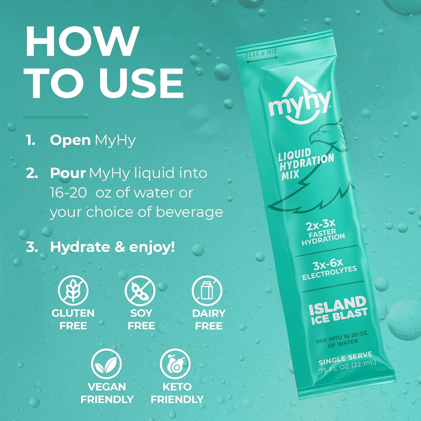 MyHy Liquid Electrolyte Drink Mix Packets for Adults & Kids - Island Ice Flavor, 50 Count