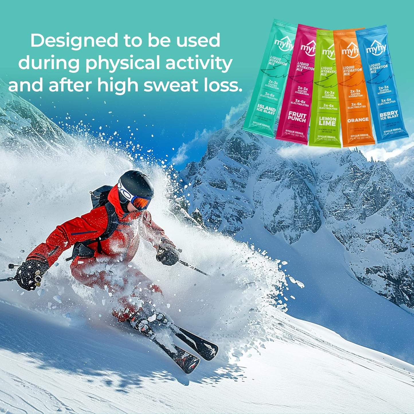 MyHy Liquid Electrolyte Drink Mix Packets for Adults & Kids - Island Ice Flavor, 50 Count