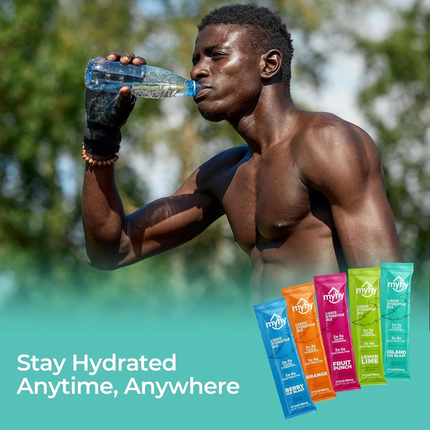 MyHy Liquid Electrolyte Drink Mix Packets for Adults & Kids - Island Ice Flavor, 50 Count