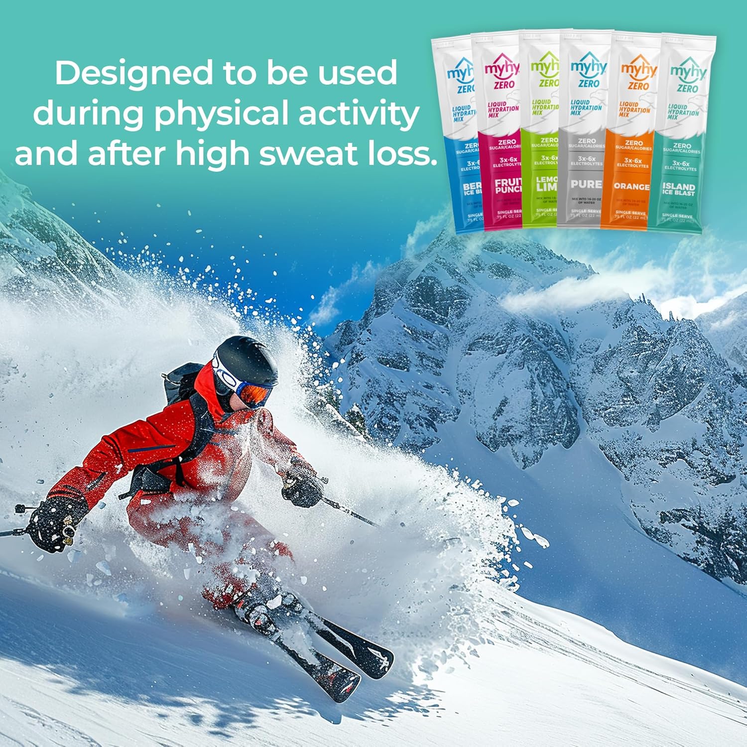 MyHy Zero Sugar Electrolyte Drink Mix Packets for Adults & Kids - Island Ice Flavor, 50 Count - Dehydration Relief for Travel, Pregnancy, Sports, Hangovers
