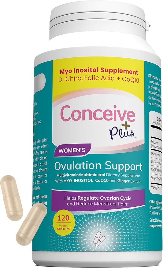 Myo-Inositol & D-Chiro Inositol Blend Ovulation Support Supplement with Coq10, Folic Acid, Ginger - PCOS Relief, Healthy Ovarian Support - Multi Vitamins for Women - 120 Capsules
