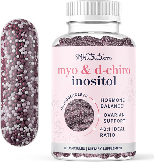 Myo-Inositol & D-Chiro Inositol Supplement for Women's Hormone Balance | Microbeadlets for Menstrual Cycle Regulation & Ovarian Health | 40:1 Ratio | Non-GMO | 120 Ct