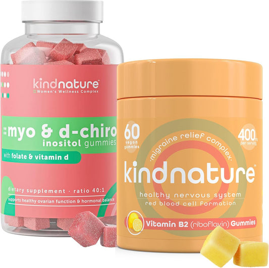 Myo-Inositol & Vitamin B2 Gummies Bundle for Hormonal Balance, Migraine Relief, and Energy Support by Kind Nature