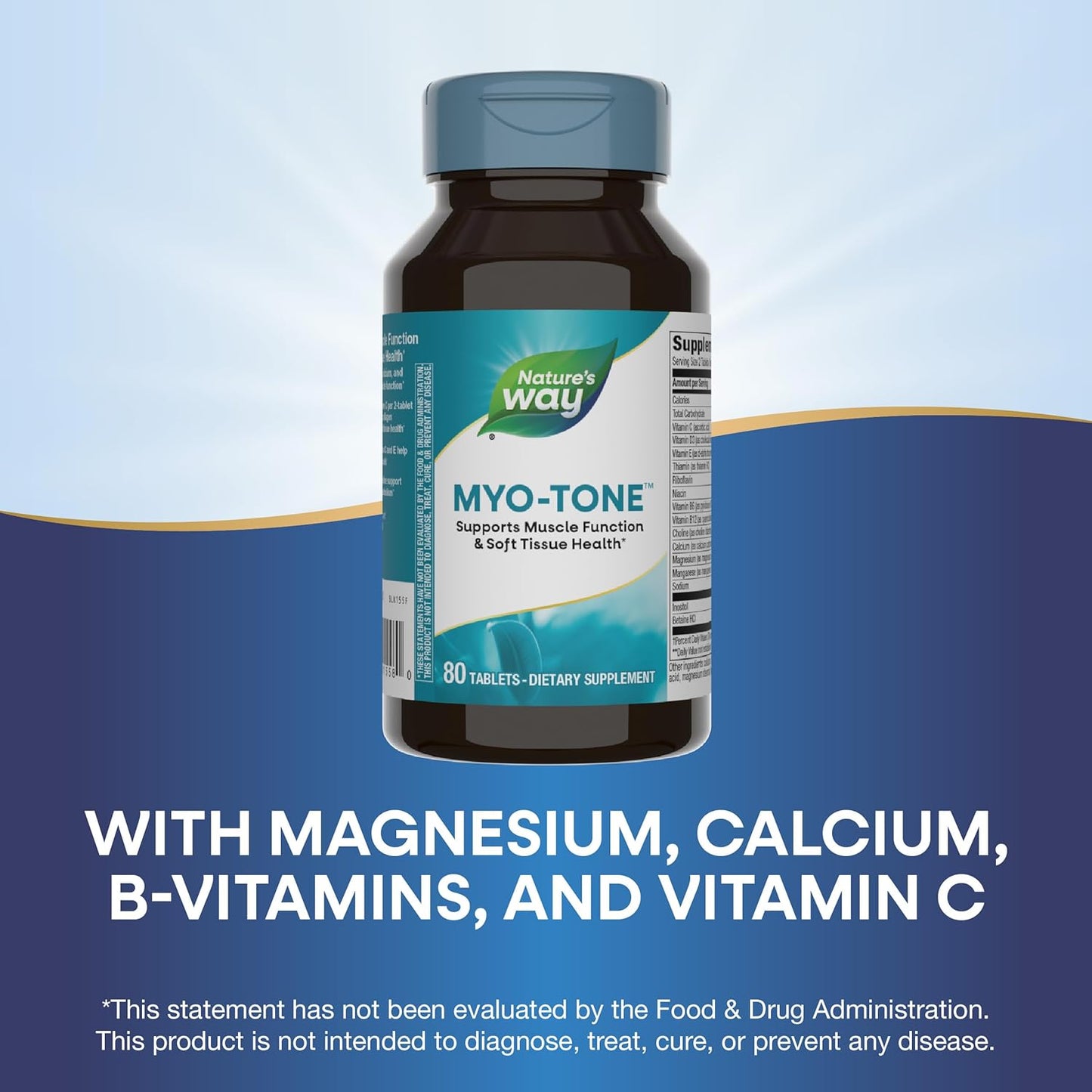 Myo-Tone Muscle Function Support Tablets with Magnesium & Calcium, 80 ct, Gluten-Free & Vegetarian