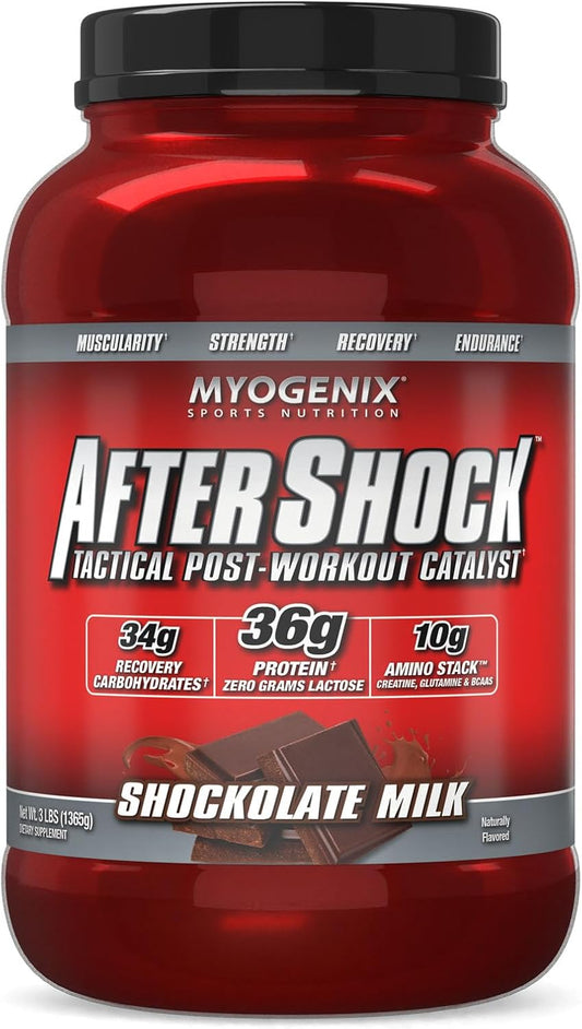 Myogenix Aftershock Post Workout Protein for Muscle Growth - Anabolic Whey with Carbs, Amino Stack, Creatine, Glutamine, BCAAs | Shockolate Milk - 2.64 LBS