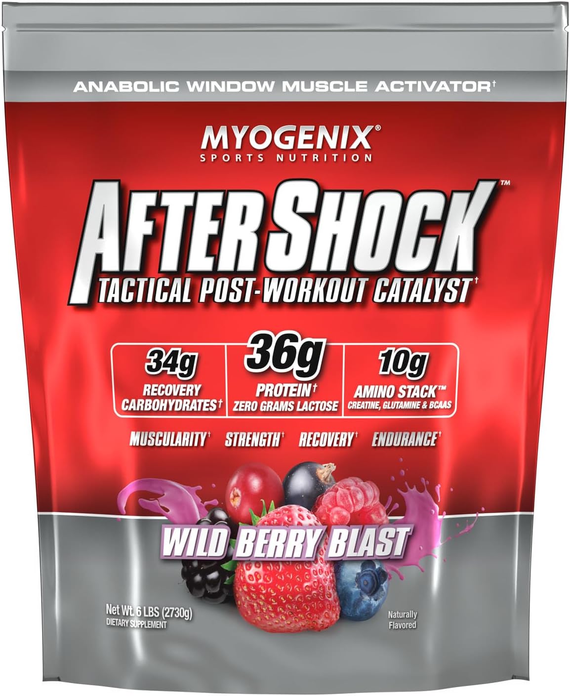 Myogenix Aftershock Post Workout Protein Powder for Muscle Growth and Recovery - Anabolic Whey Protein with Mass Building Carbs, Amino Stack, Creatine, Glutamine, BCAAs - Wildberry Blast 6 LBS