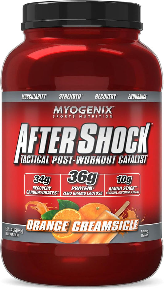 Myogenix Aftershock Post Workout Protein Powder for Muscle Growth and Recovery - Anabolic Whey Protein with Carbohydrates, Amino Acids, Creatine, Glutamine, and BCAAs - Orange Creamsicle Flavor - 3 LBS