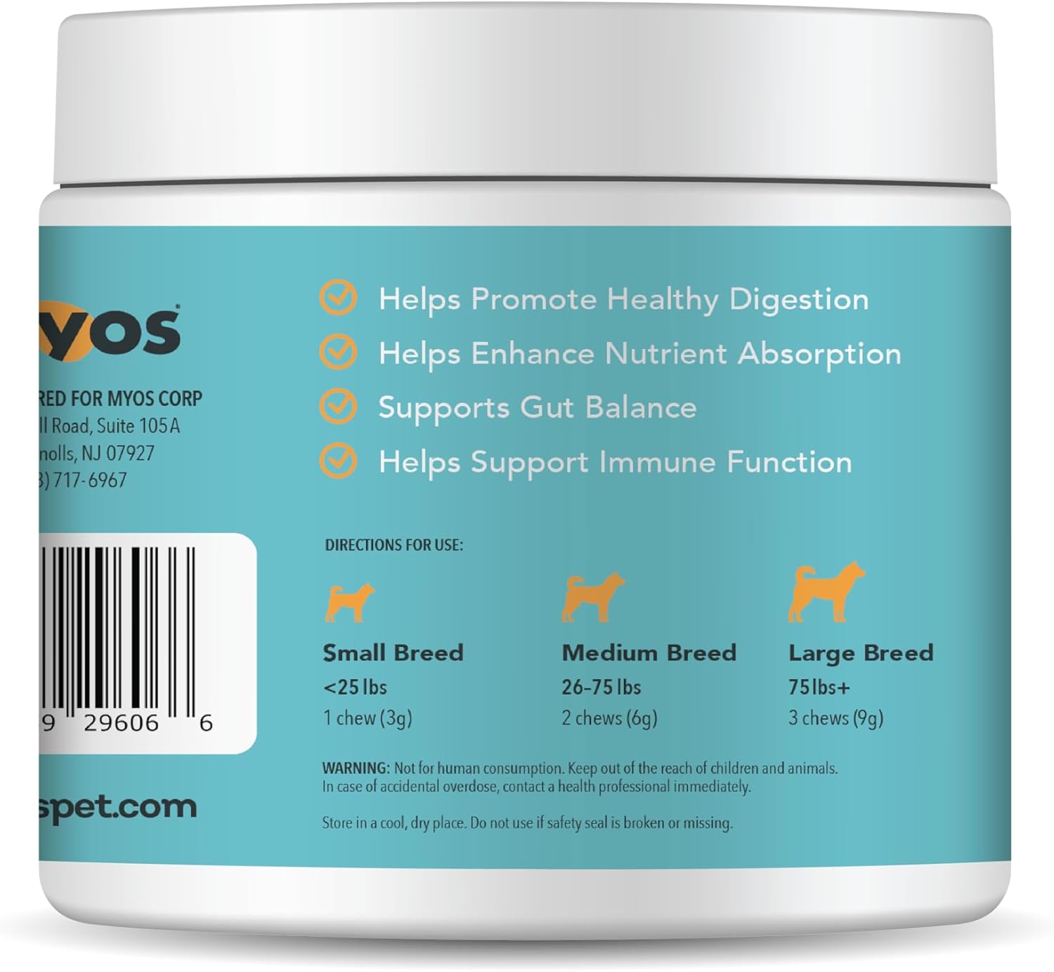MYOS Probiotic Chew for Dogs - Daily Gut Health Support and Nutrient Absorption - All-in-One Supplement for Healthy Stool