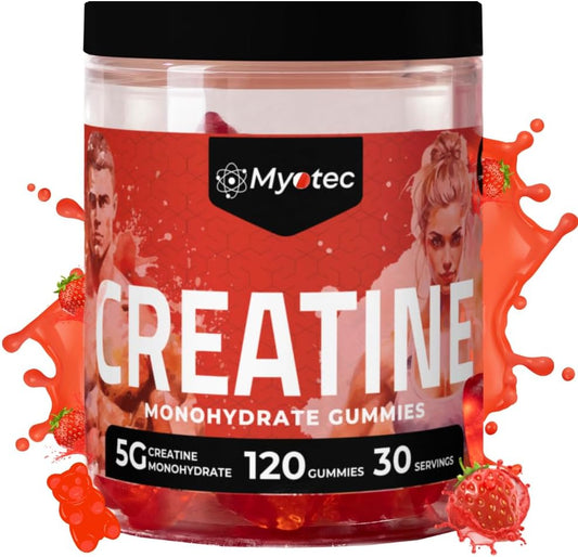 MYOTEC Creatine Monohydrate Gummies - 5g per Serving - Boost Strength & Muscle - Sugar-Free - 120 Count for Men & Women