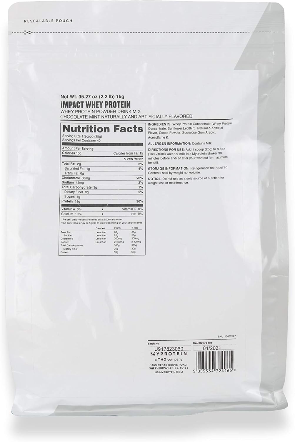 Myprotein® Chocolate Mint Impact Whey Protein Powder - 2.2 Lb (40 Servings)