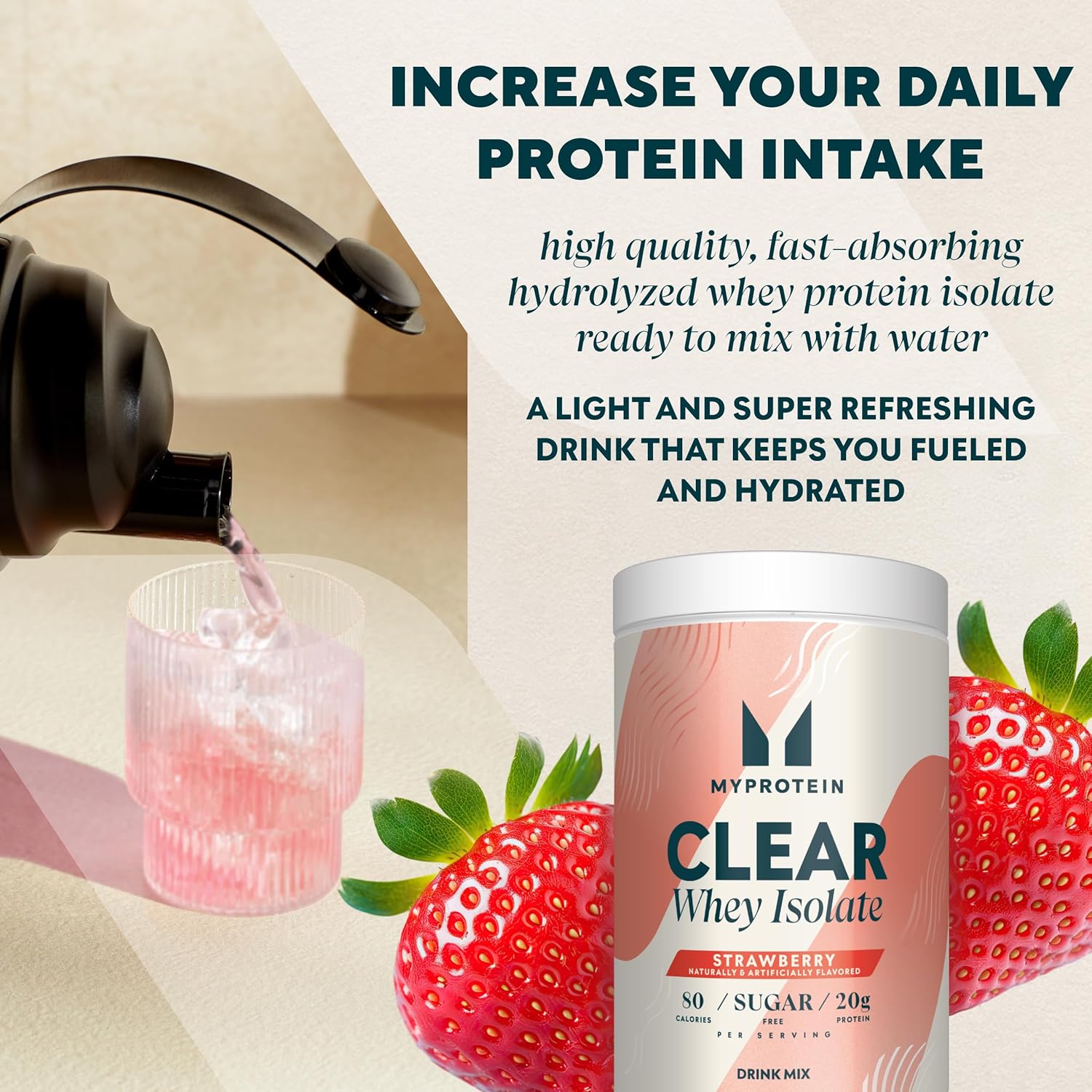 Myprotein Clear Whey Isolate Strawberry Protein Powder - 1.1 Lb (20 Servings) - 20g Protein per Serving - Naturally Flavored Drink Mix