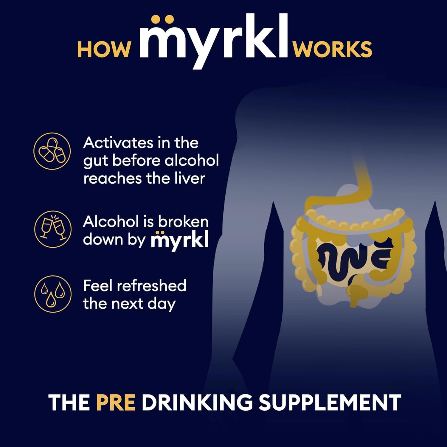 Myrkl Liver Health Support Supplement with Probiotic, L Cysteine & Vitamin B12 for Energy Boost Before Social Events, 30 Capsules