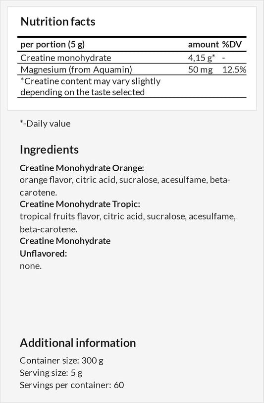 MZ Creatine Monohydrate Powder 300g - 4150mg Creatine with Magnesium - 60 Servings - Watermelon Flavor for High-Intensity Exercise Support