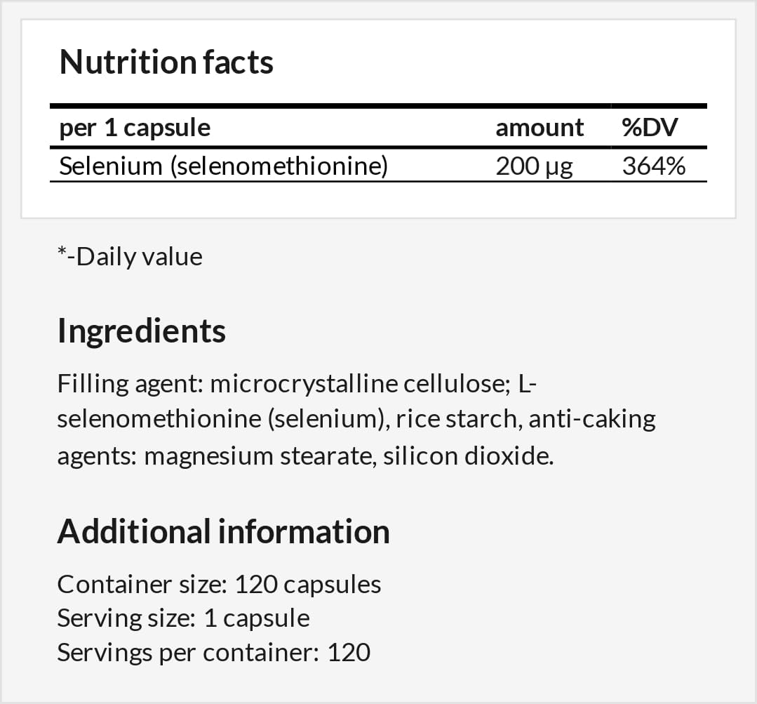 MZ Selenium 200 µg (Selenomethionine) - 120 Capsules - 4 Months Supply - Thyroid and Immune Support Supplement