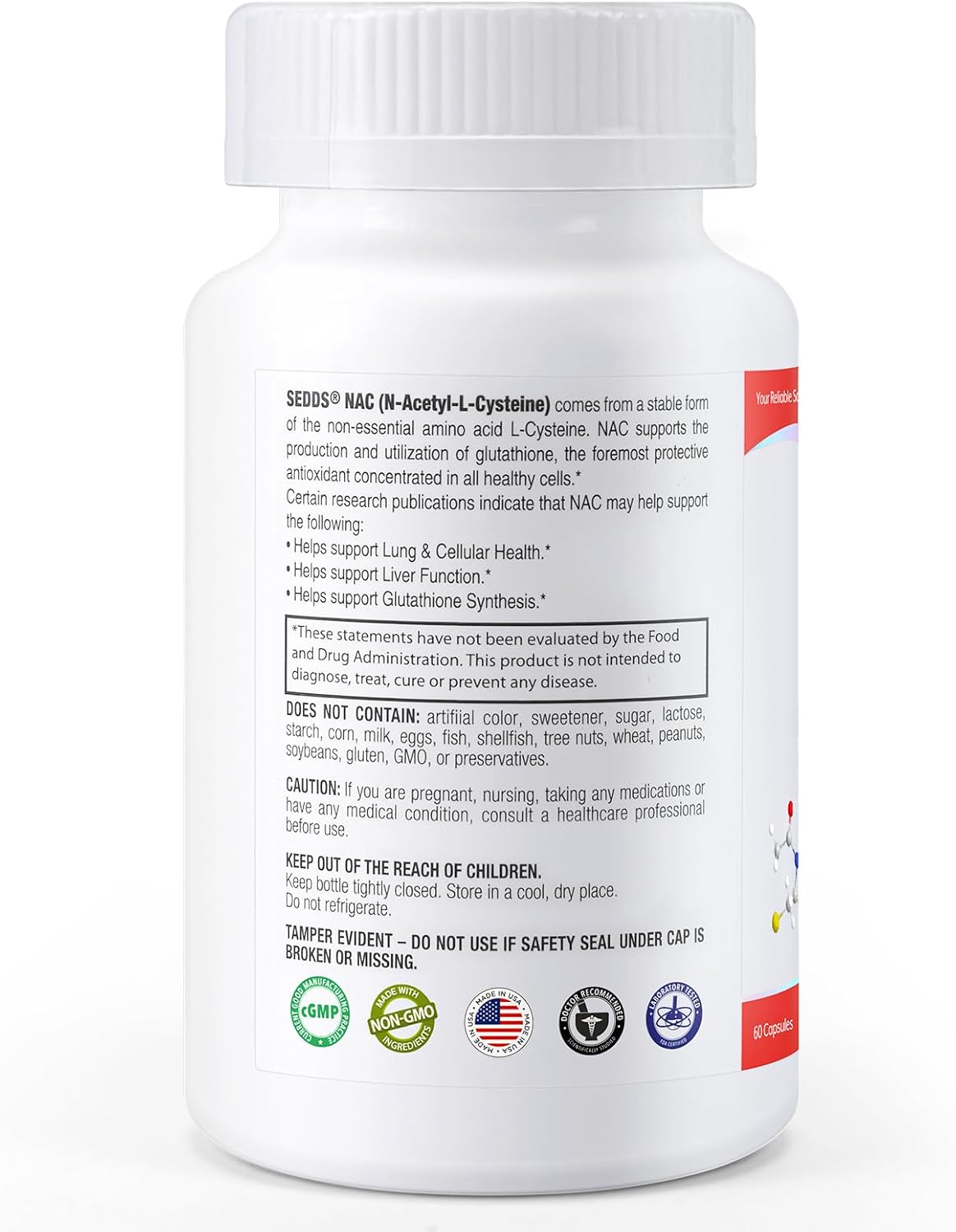 N-Acetyl Cysteine (NAC) 600mg Supplements - 100 Veg Capsules, Non-GMO & Gluten Free