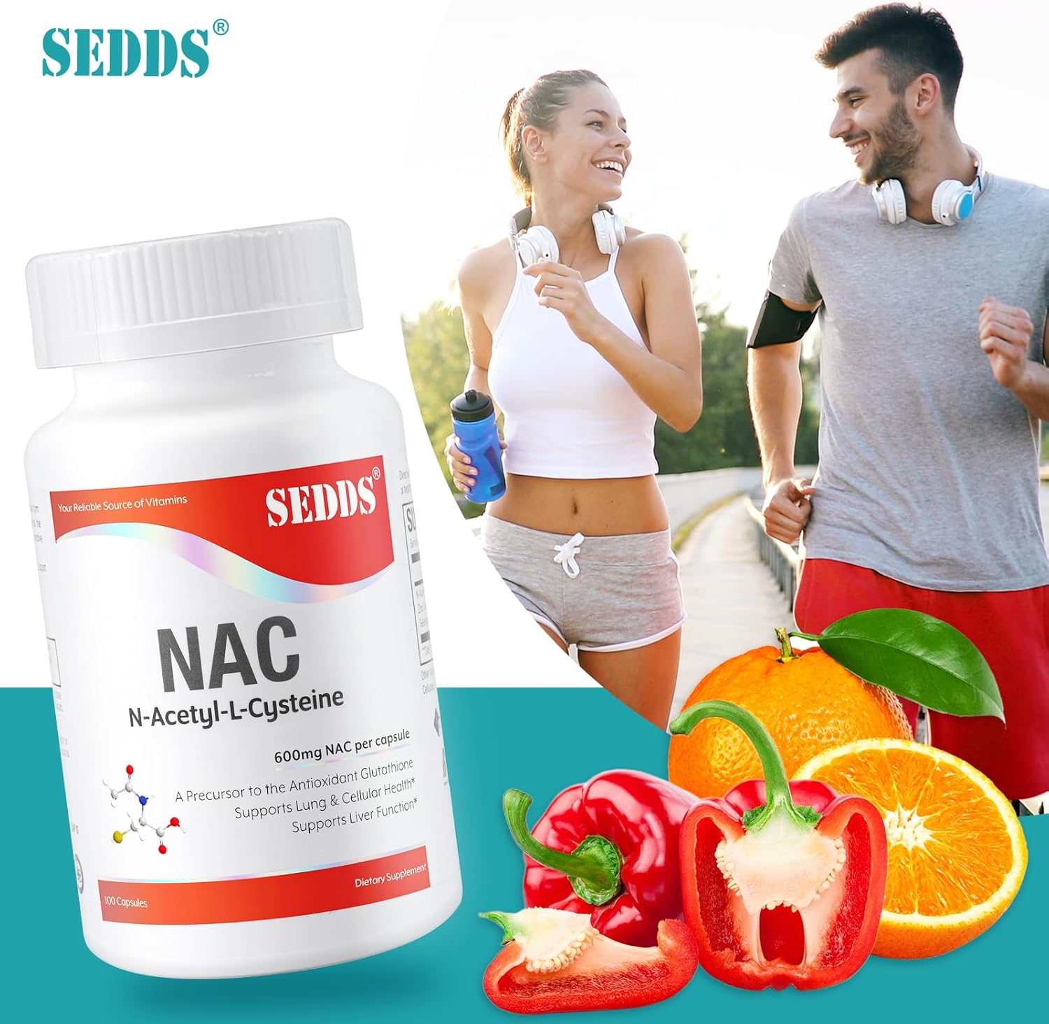 N-Acetyl Cysteine (NAC) 600mg Supplements - 100 Veg Capsules, Non-GMO & Gluten Free