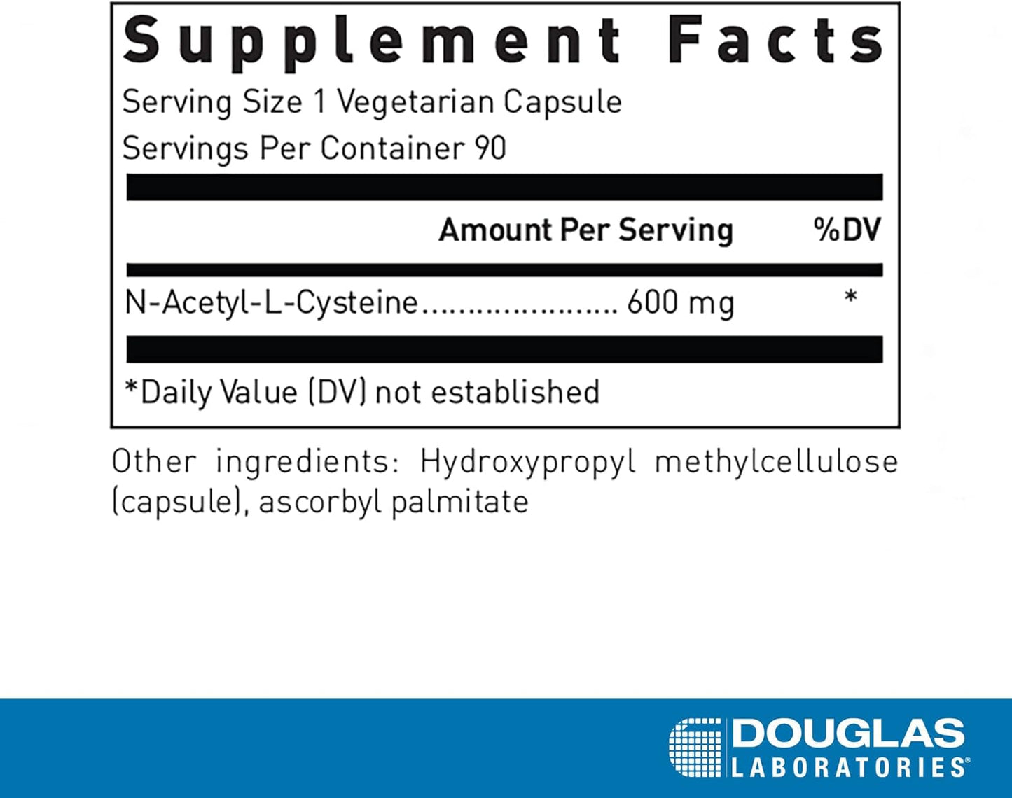 N-Acetyl-L-Cysteine 600 mg Capsules - Glutathione Precursor for Antioxidant Defense - 90 Vegetarian Capsules by Douglas Labs