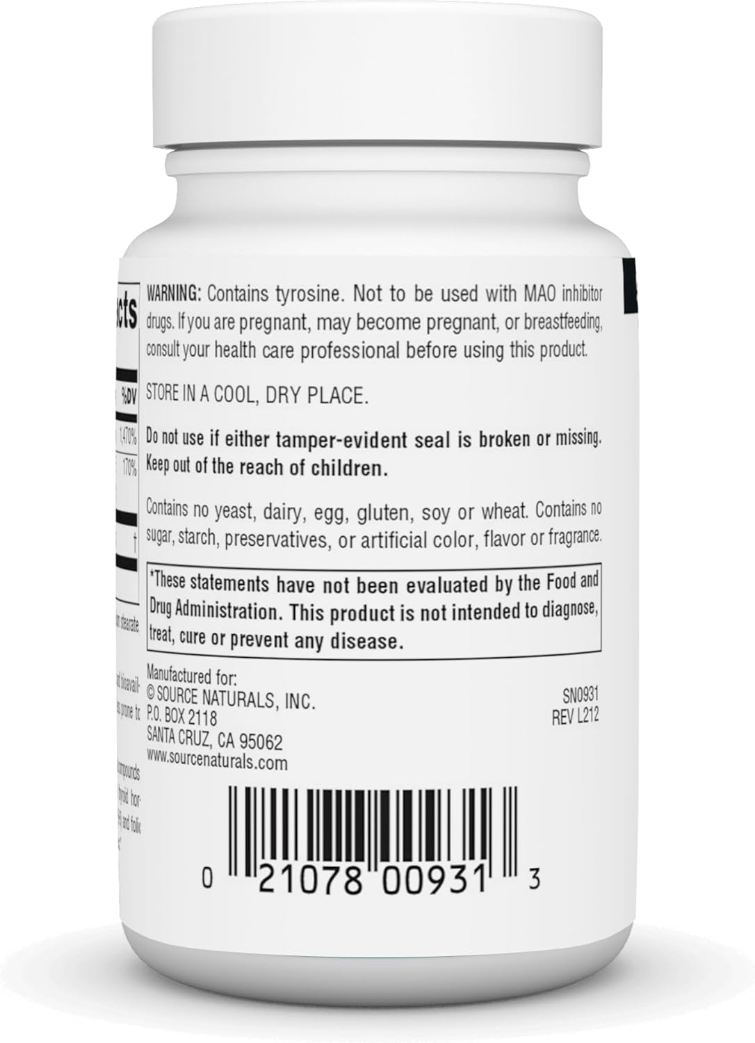 N-Acetyl L-Tyrosine Dietary Supplement by Source Naturals - 60 Tablets, 300mg