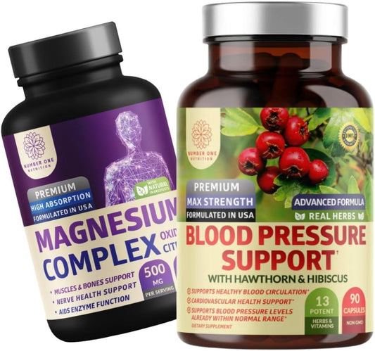 N1N Premium Blood Pressure Support Supplement with 13 Potent Ingredients, Hawthorn, Hibiscus, and Magnesium Complex - 2 Pack Bundle