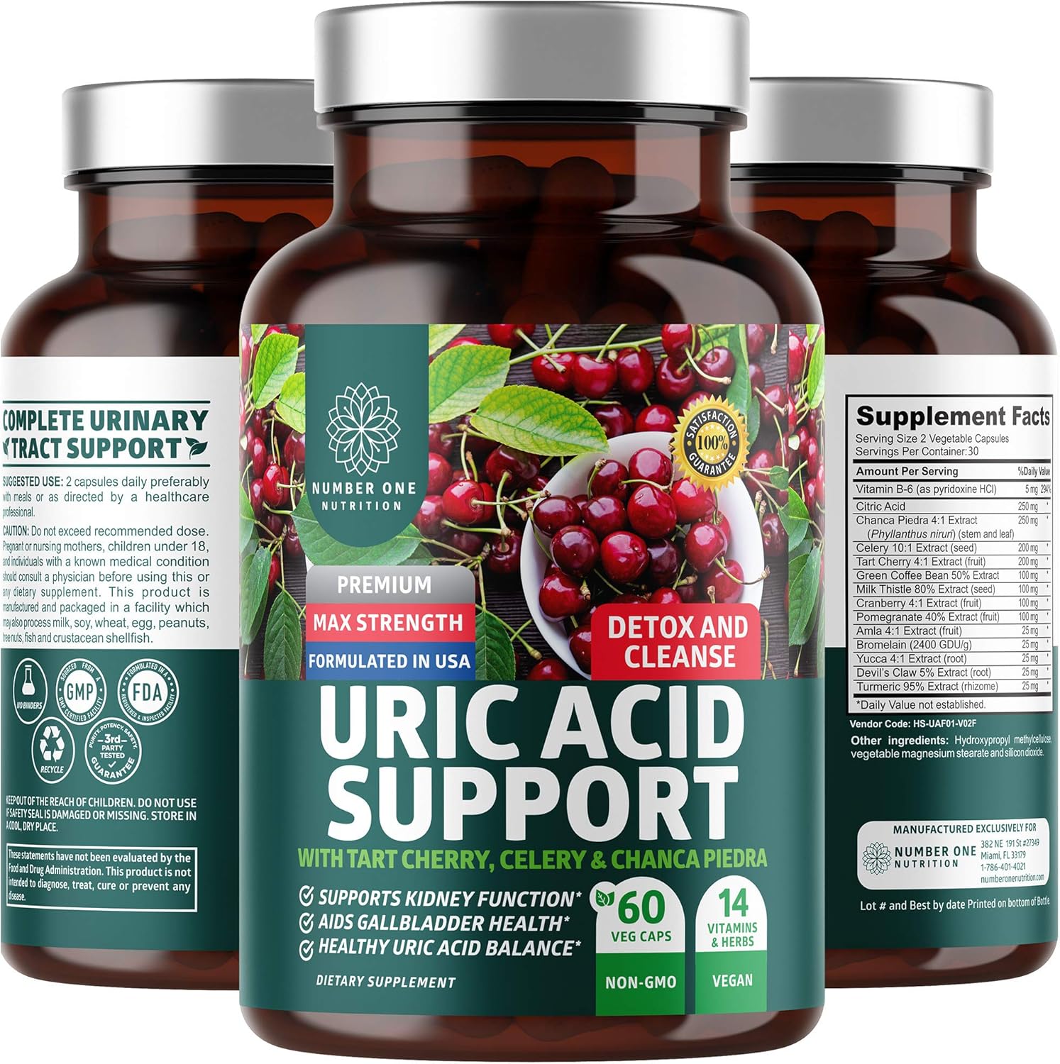 N1N Premium Uric Acid Support Supplement - Natural Kidney Cleanse with 14X Potent Herbs including Tart Cherry, Milk Thistle, and Cranberry