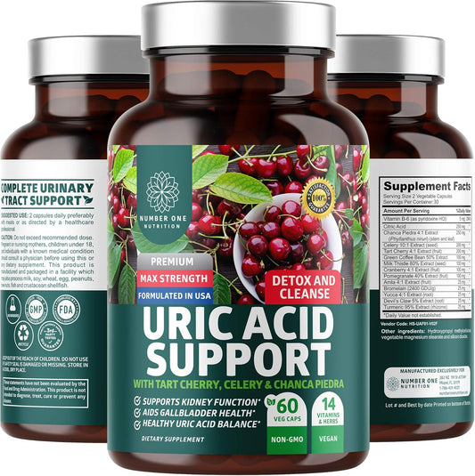 N1N Premium Uric Acid Support Supplement - Natural Kidney Cleanse with 14X Potent Herbs including Tart Cherry, Milk Thistle, and Cranberry