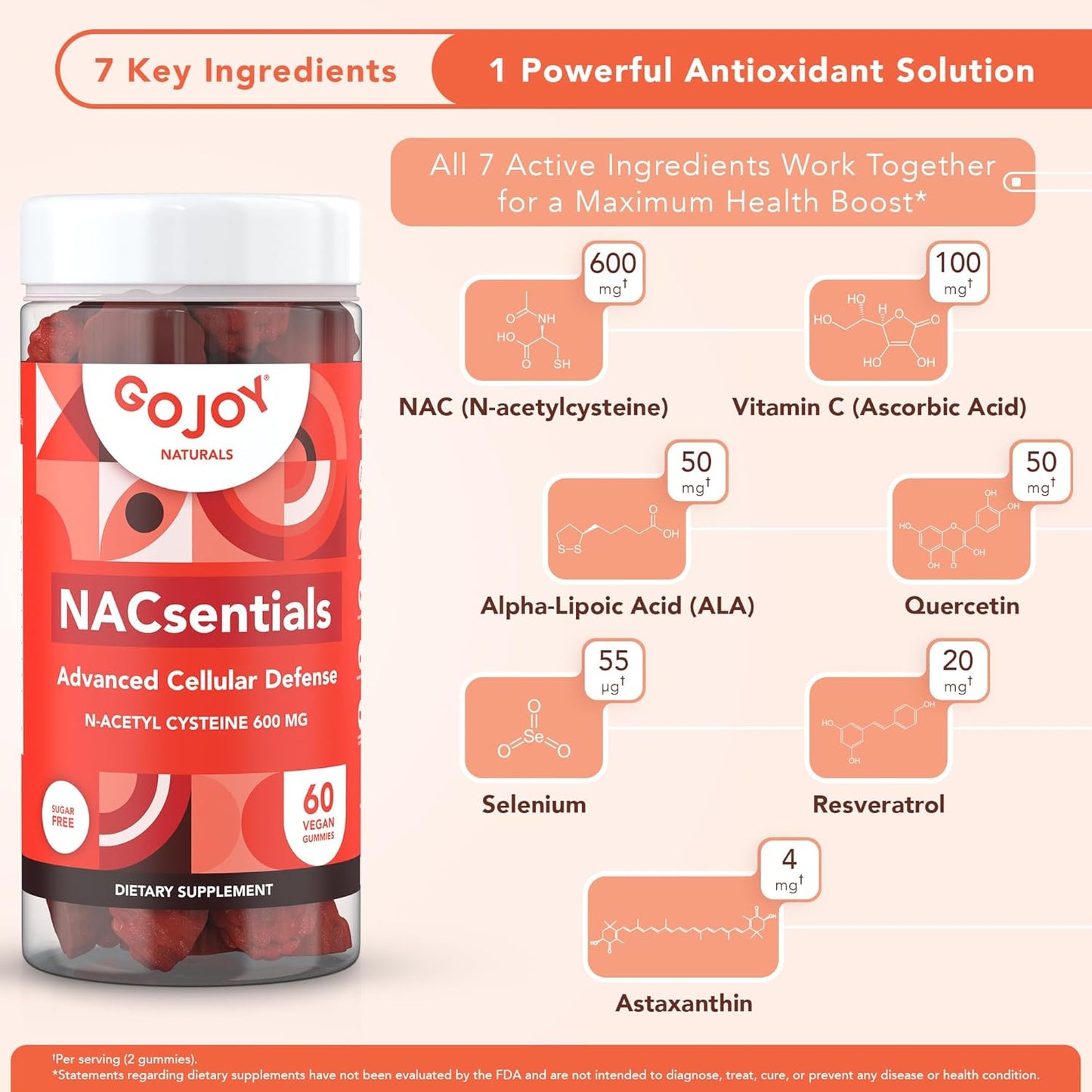 NAC 600mg with Choline & DHA Gummies Bundle for Daily Wellness by GoJoy Naturals