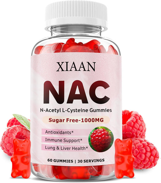 NAC Gummies 1000mg for Kids & Adults - Antioxidant & Immune Support Supplement - Raspberry Flavor - 60 Count