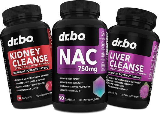 NAC Kidney Liver Cleanse Detox Capsules - 750mg Pure N Acetyl Cysteine Vitamin - Supports Gallbladder, Bladder, Urinary Tract - Milk Thistle Supplement