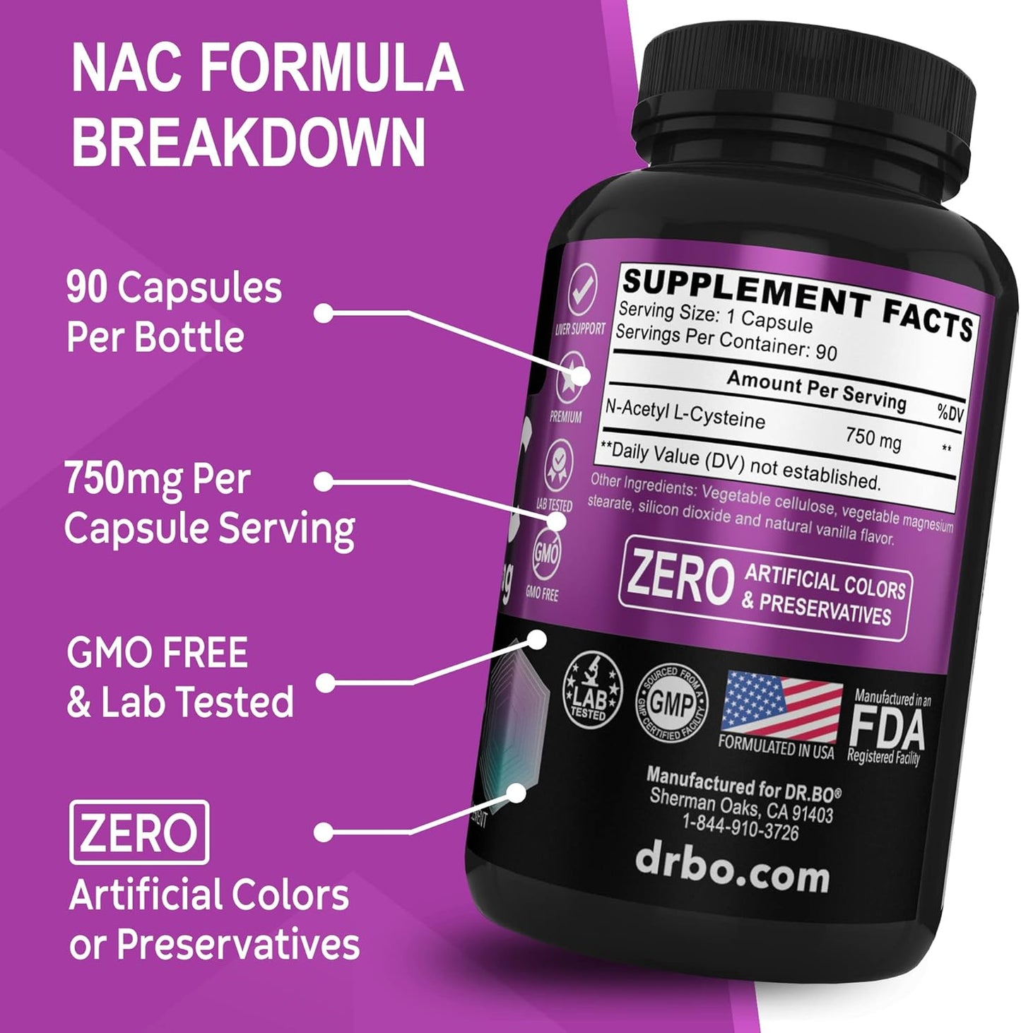NAC Kidney Liver Cleanse Detox Capsules - 750mg Pure N Acetyl Cysteine Vitamin - Supports Gallbladder, Bladder, Urinary Tract - Milk Thistle Supplement