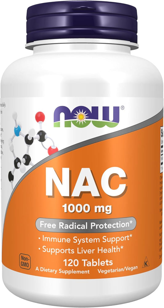 NAC (N-Acetyl-Cysteine) 1,000 mg Tablets by NOW Foods for Free Radical Protection - 120 Count