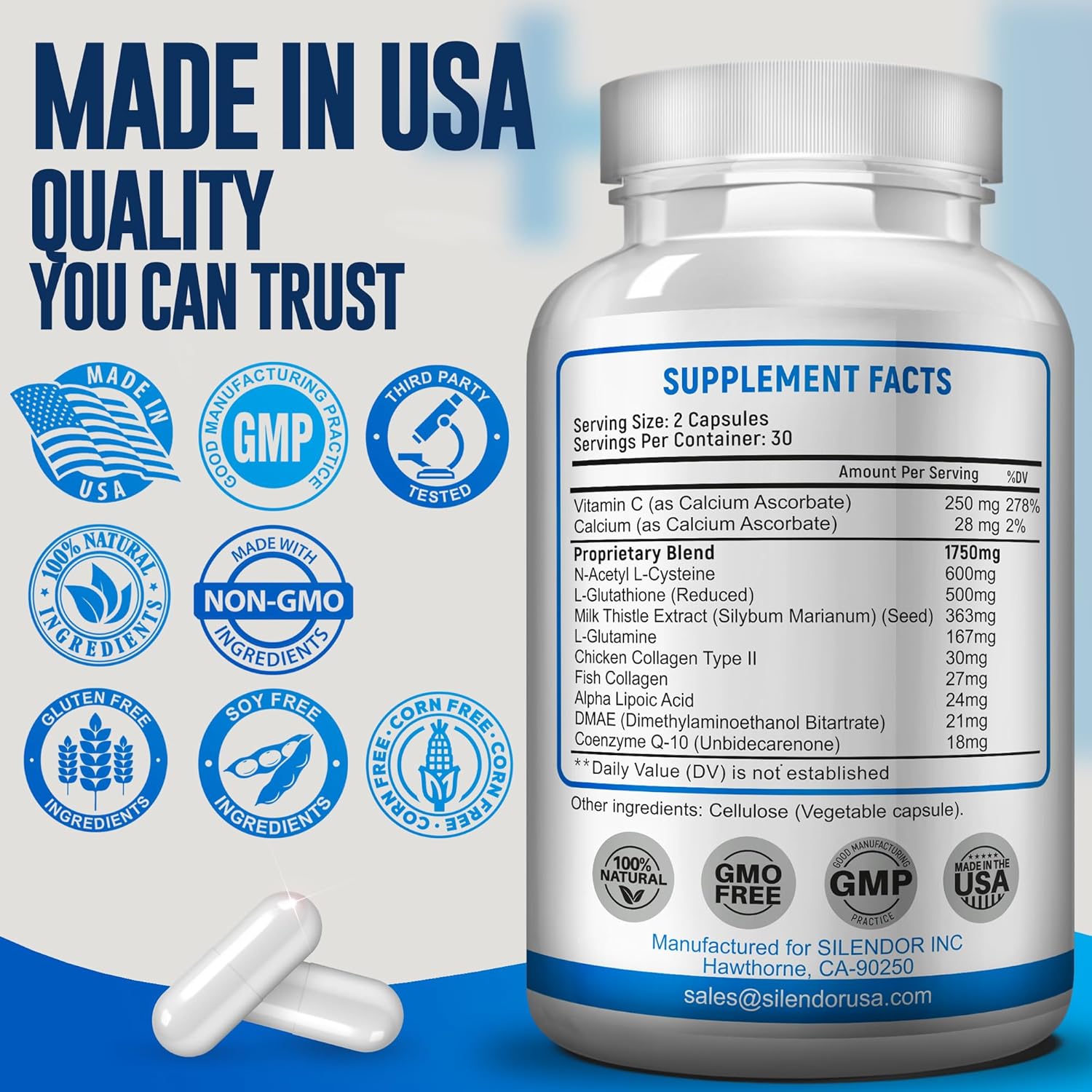 NAC Supplement with L-Glutathione, Milk Thistle Extract - Antioxidant Immune Support for Respiratory & Liver Health