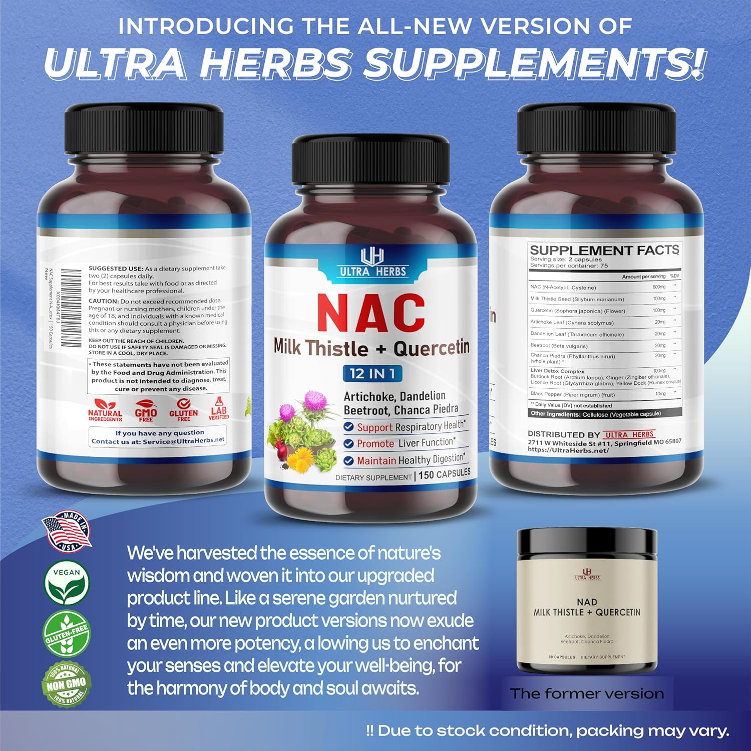 NAC Supplement with Milk Thistle & Quercetin for Immunity, Respiratory Health, Liver Detox - 150 Capsules
