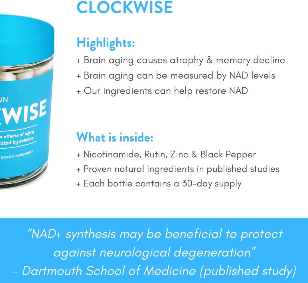 NAD Booster TruBrain Clockwise Supplement for Increased Energy and Anti-Aging Support
