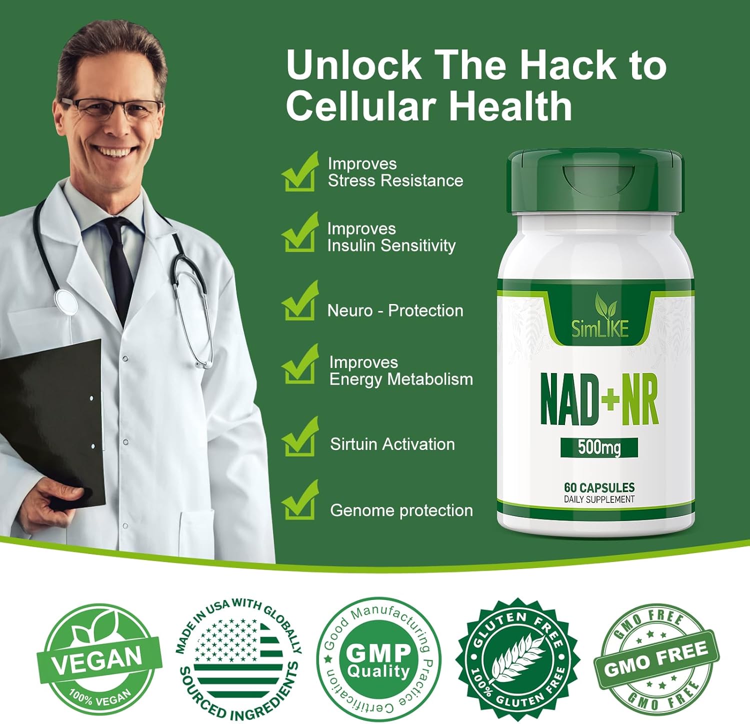 NAD+ Booster with Resveratrol for Healthy Aging and Energy - 30 Servings