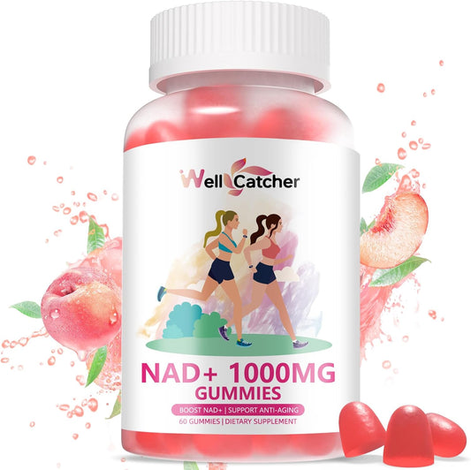 NAD+ Gummies for Women 1000MG - Sugar Free Vitamin B3 Supplement with TMG for Anti-Aging & Energy Boost - Peach Flavor - 60 Count