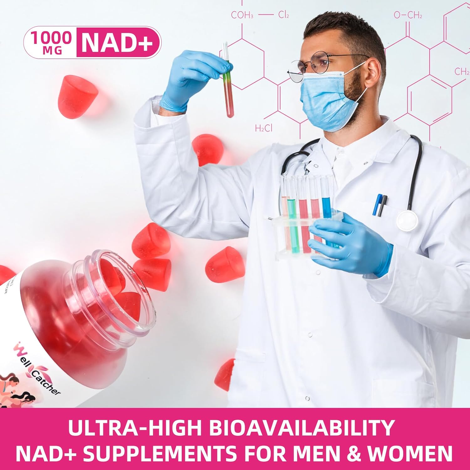 NAD+ Gummies for Women 1000MG - Sugar Free Vitamin B3 Supplement with TMG for Anti-Aging & Energy Boost - Peach Flavor - 60 Count