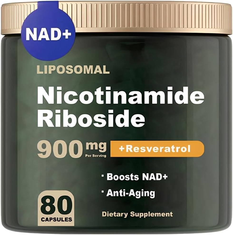 NAD Nicotinamide Riboside Supplement with Resveratrol & Quercetin - 900 mg Capsules for Anti-Aging, Energy, Focus (80 Count)