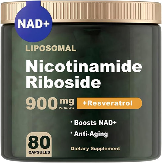 NAD Nicotinamide Riboside Supplement with Resveratrol & Quercetin - 900 mg Capsules for Anti-Aging, Energy, Focus (80 Count)