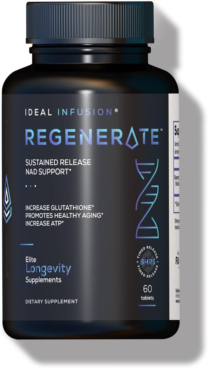NAD & NR Biosynthesis Supplement for Cardiovascular Health & Muscle Vitality: Sustained Release Infusion Boosts ATP, NAD+, Glutathione - Vegan (60 Servings)