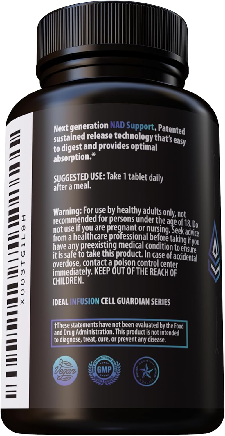 NAD & NR Biosynthesis Supplement for Cardiovascular Health & Muscle Vitality: Sustained Release Infusion Boosts ATP, NAD+, Glutathione - Vegan (60 Servings)