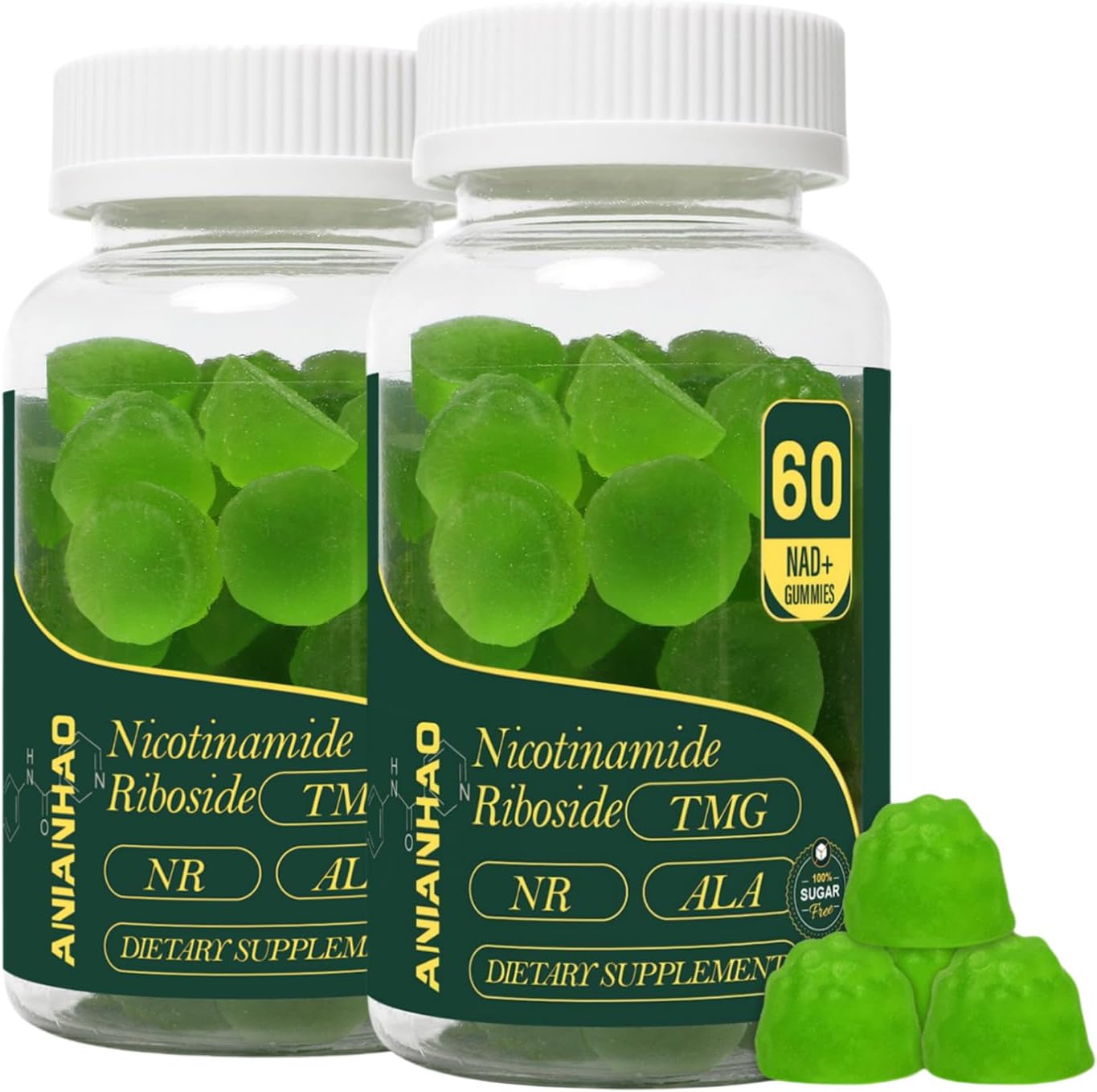 NAD Plus Gummies 1500mg - Nicotinamide Riboside Resveratrol Supplements for Women - 2 Bottles