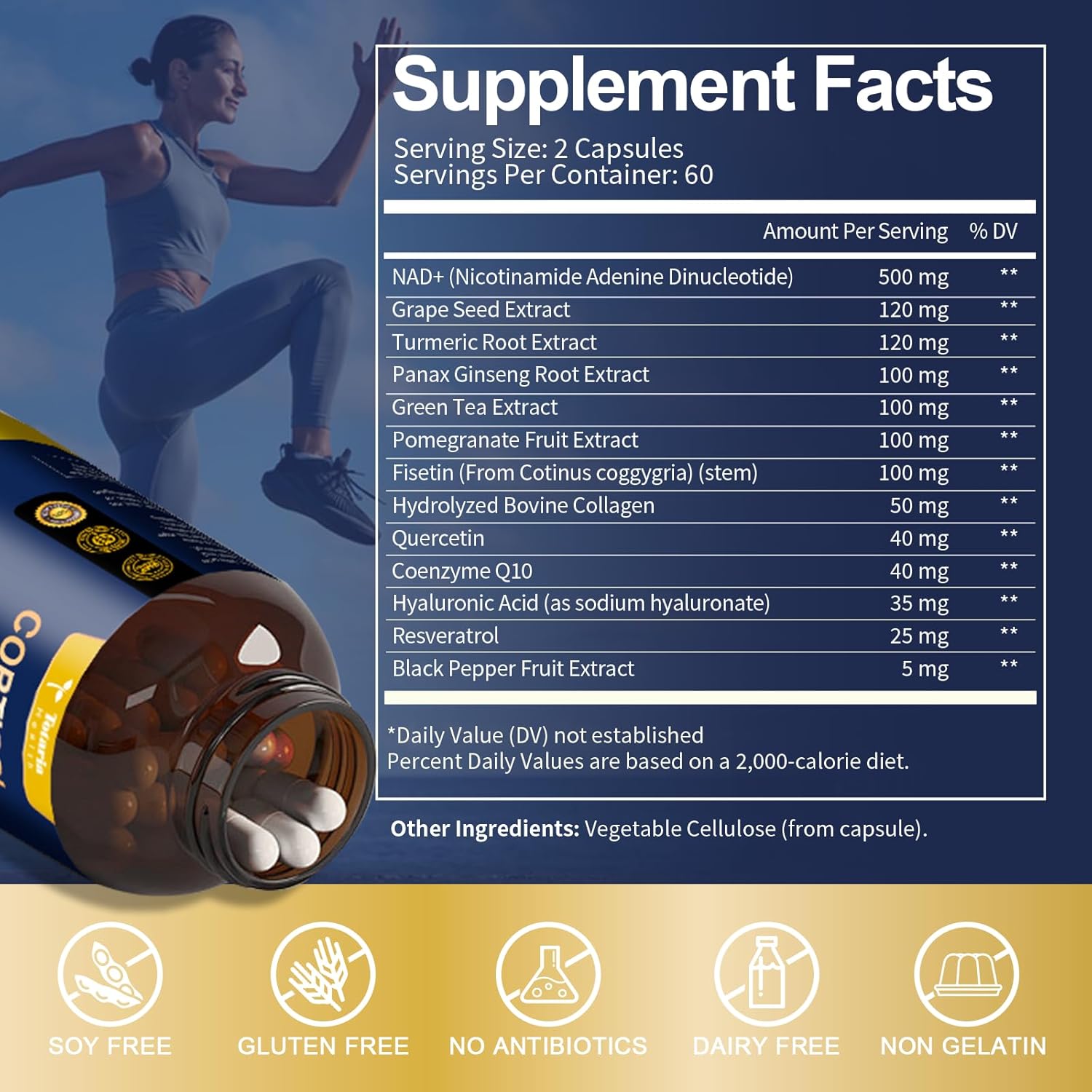 NAD Plus Supplement with NR, Resveratrol, Quercetin, Betaine - Boost NAD+ Levels for Anti-Aging, Energy, Immune Support - 120 Capsules for Men and Women