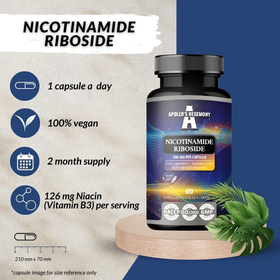 NAD+ Precursor Nicotinamide Riboside (NR) 300mg - Energy Metabolism Support - 60 Vegan Capsules - Vitamin B3 Supplement - Reduce Tiredness - 2 Month Supply