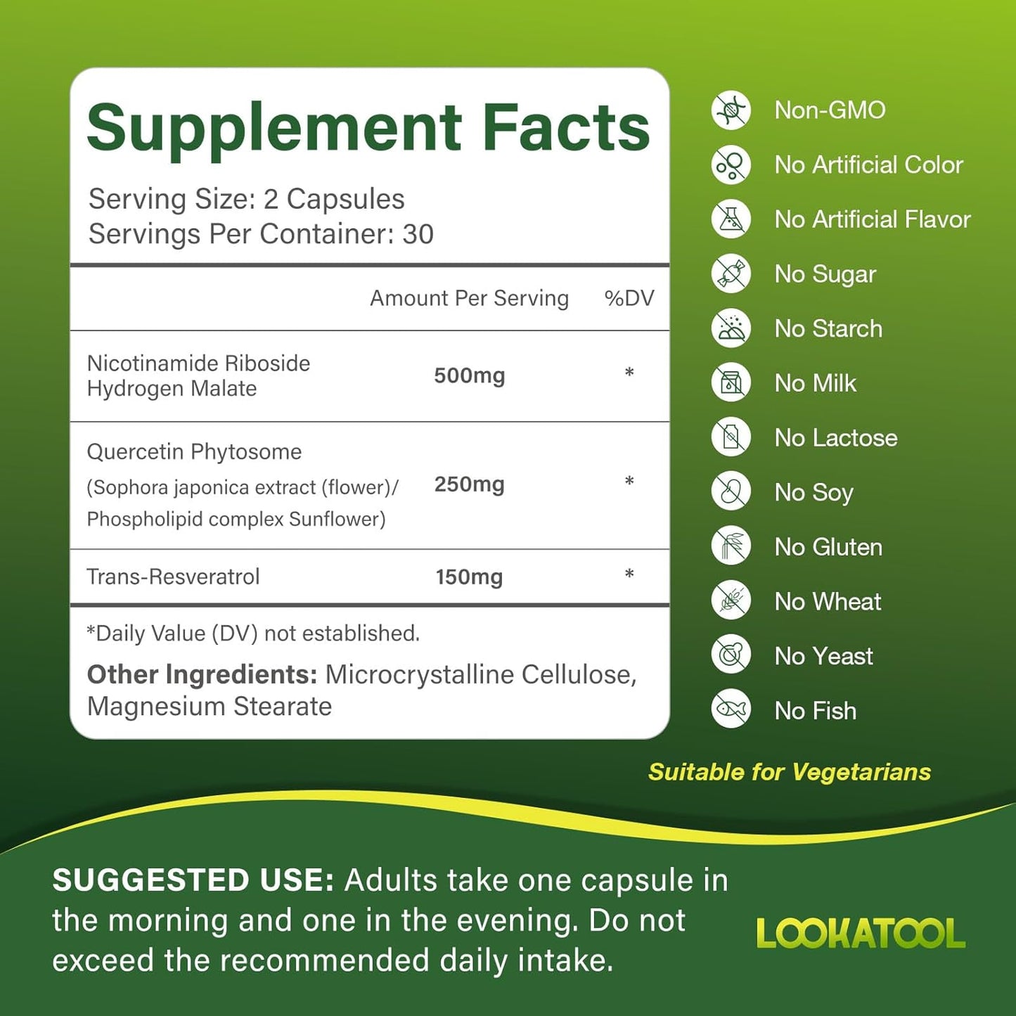NAD+ Resveratrol Liposomal Supplement with Quercetin for Anti-Aging - 60 Capsules