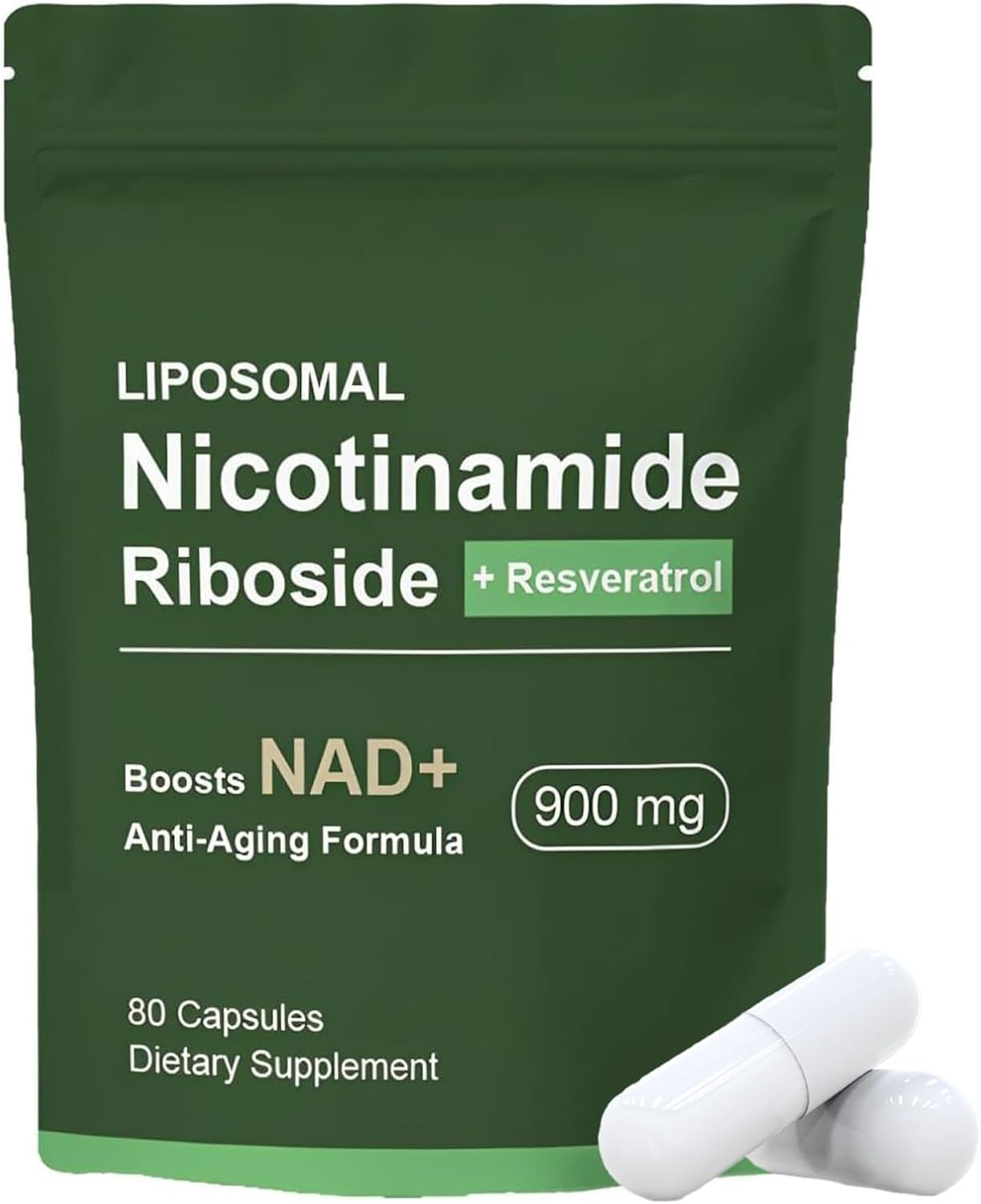 NAD+ Supplement with Nicotinamide Riboside, Resveratrol, and Quercetin for Energy and Focus - 80 Capsules