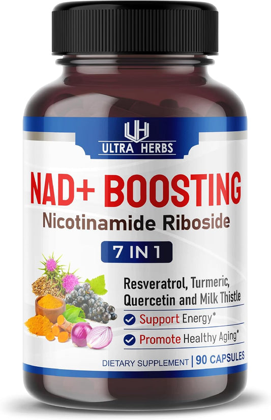 NAD+ Supplement with NR, Trans Resveratrol & Quercetin - Supports Cellular Energy & Healthy Aging - 90 Count - USA Made & Tested